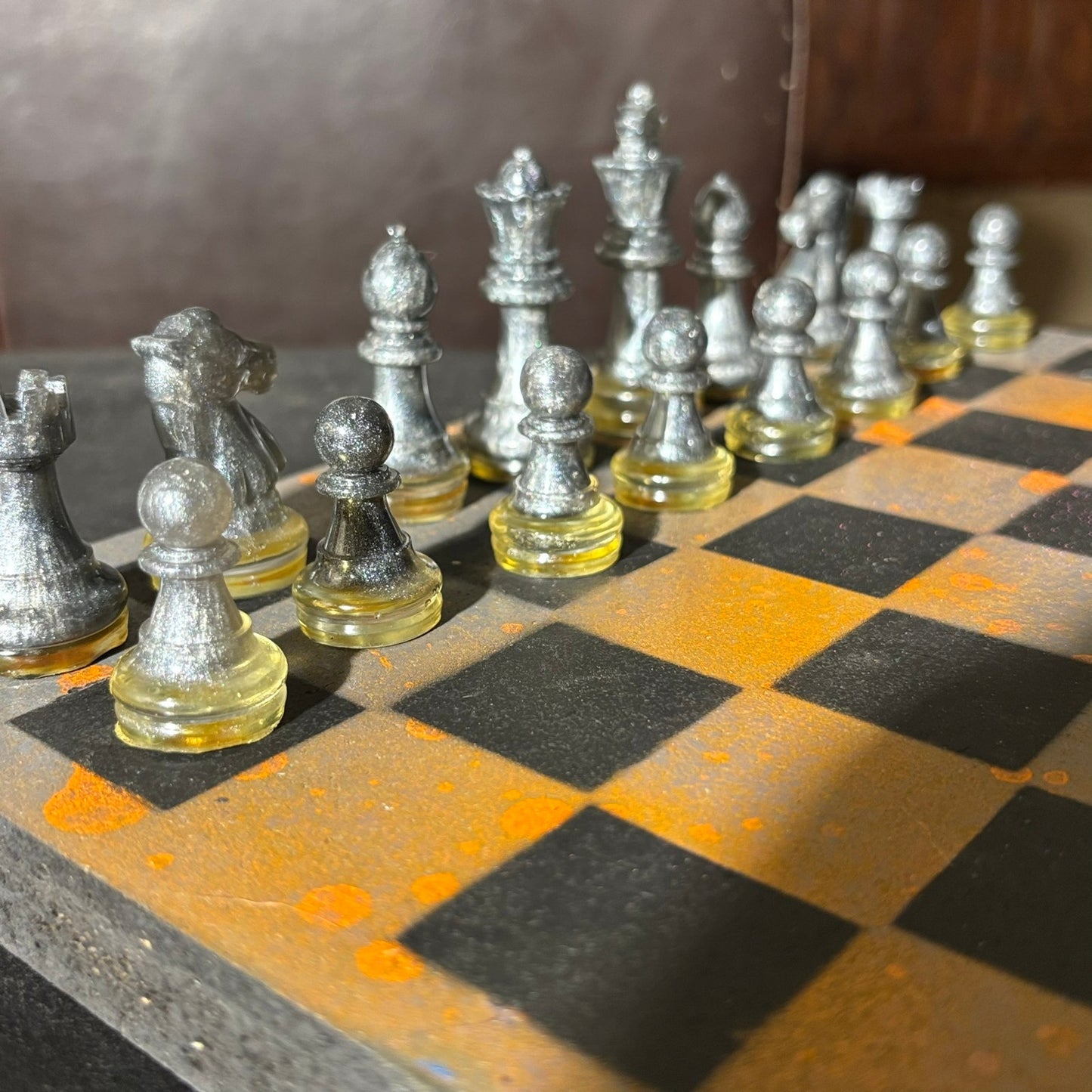 Gray & Orange - Painted Chess Set