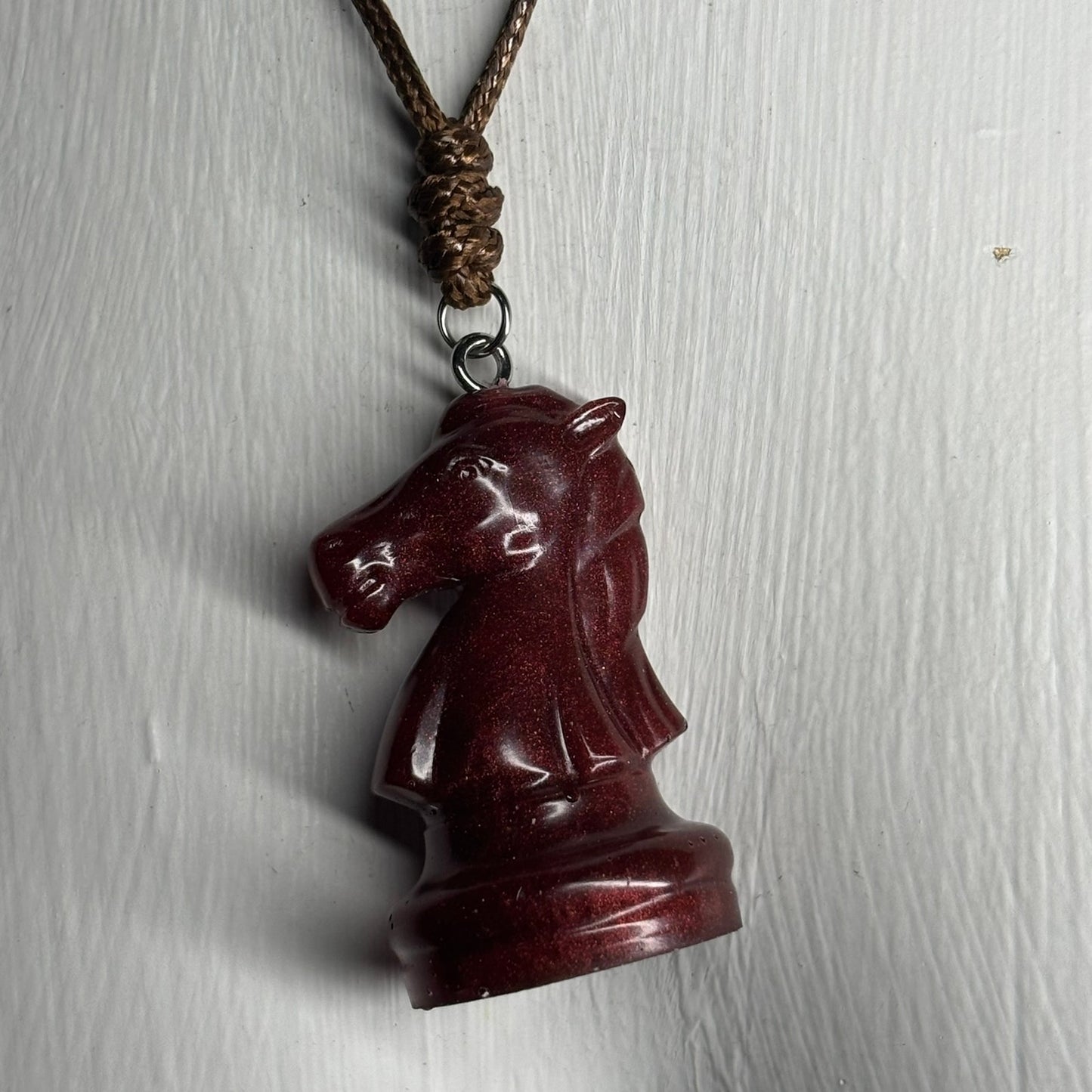 Violet Red Knight - Handmade Resin Chess Necklace