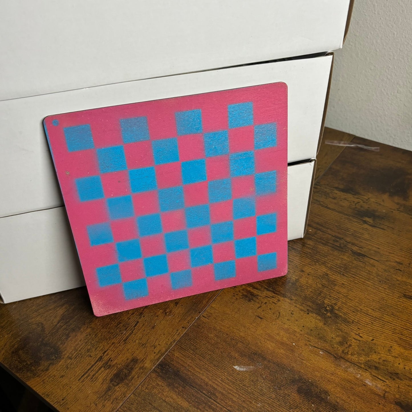 Pink & Blue - Painted Thin Wooden Chess Board
