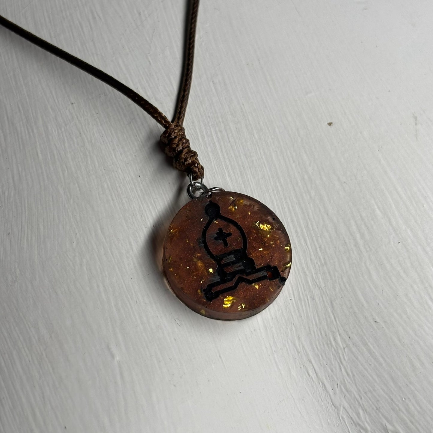 Amber Vintage Bishop - Handmade Resin Chess Necklace