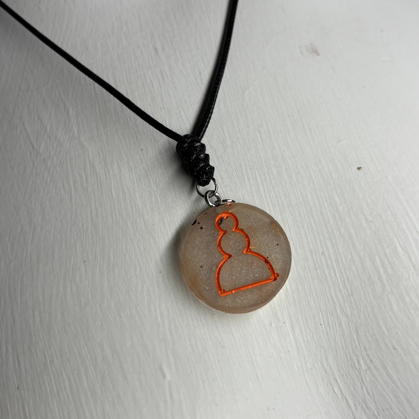 Orange Print Pawn - Handmade Resin Chess Necklace