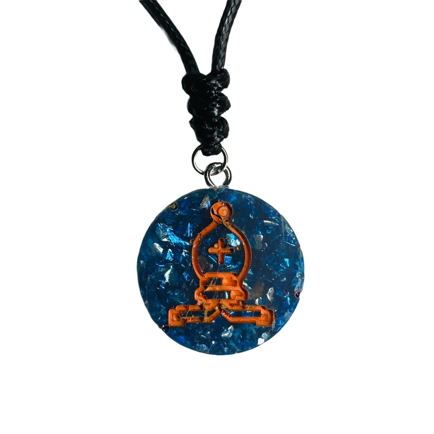 Sparkly Blue Bishop - Handmade Resin Chess Necklace