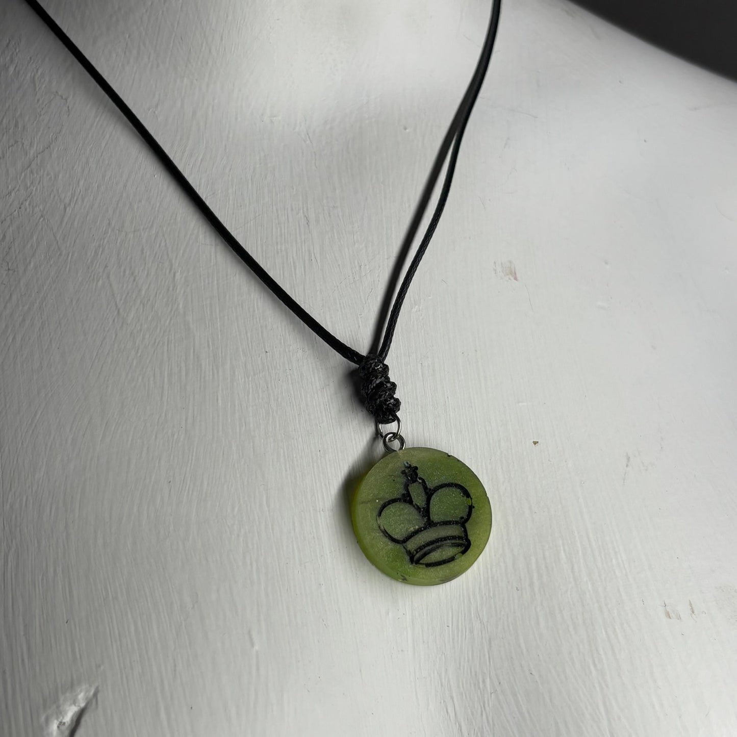 Battered Green King - Handmade Resin Chess Necklace