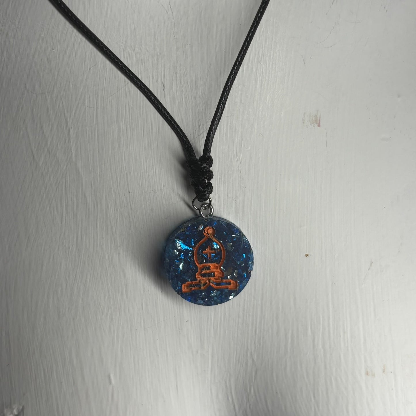 Sparkly Blue Bishop - Handmade Resin Chess Necklace