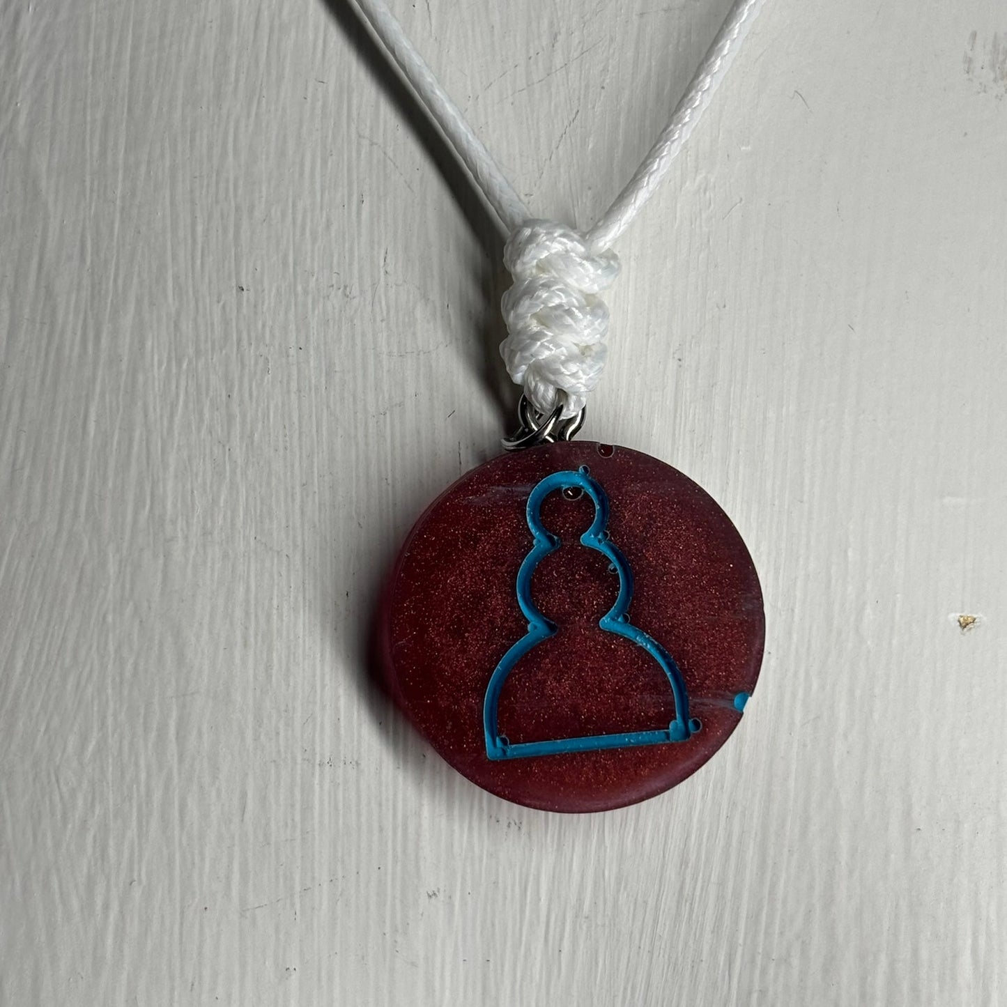Bronze Blue Pawn - Handmade Resin Chess Necklace