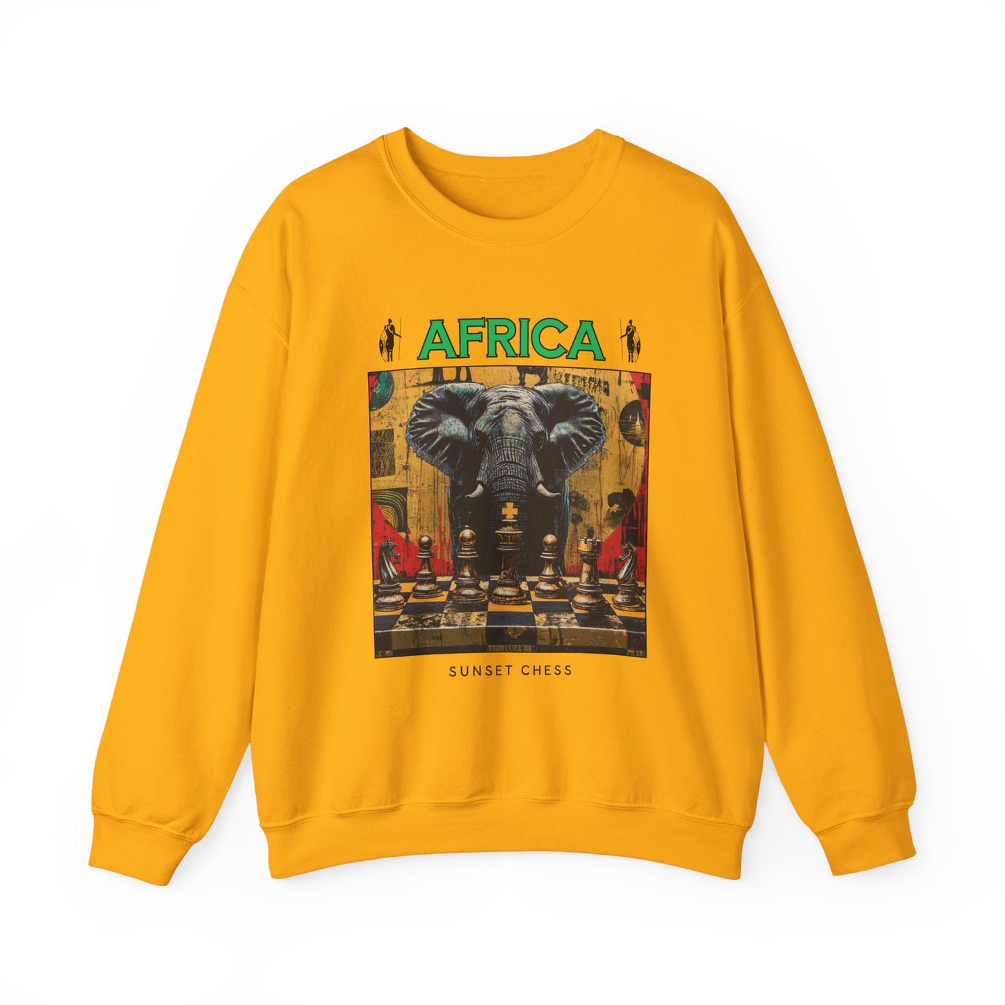 African Elephant - Yellow Gold Chess Crewneck Sweater