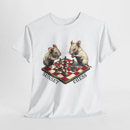 Rats Playing Chess - White Tee - Unisex Heavy Cotton Tee