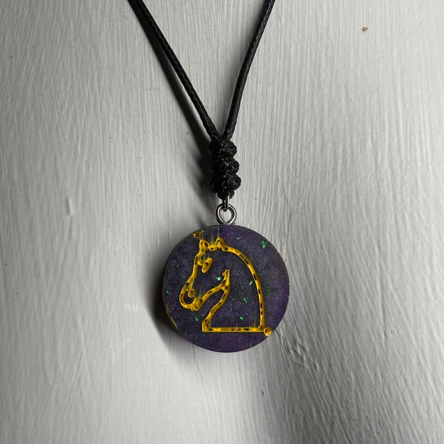 Purple & Yellow Knight - Handmade Resin Chess Necklace