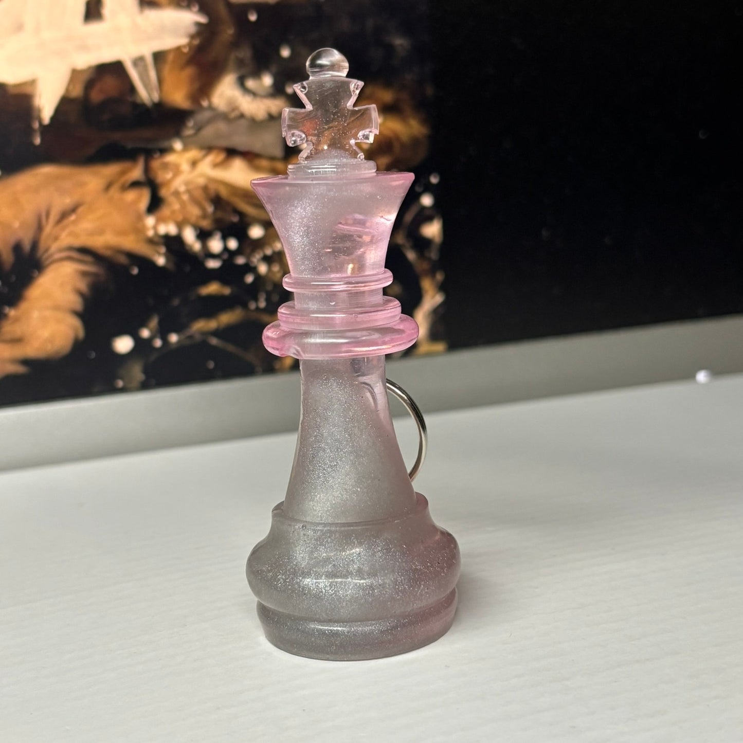 White Pink King - Handmade Resin Keychain - Large Edition