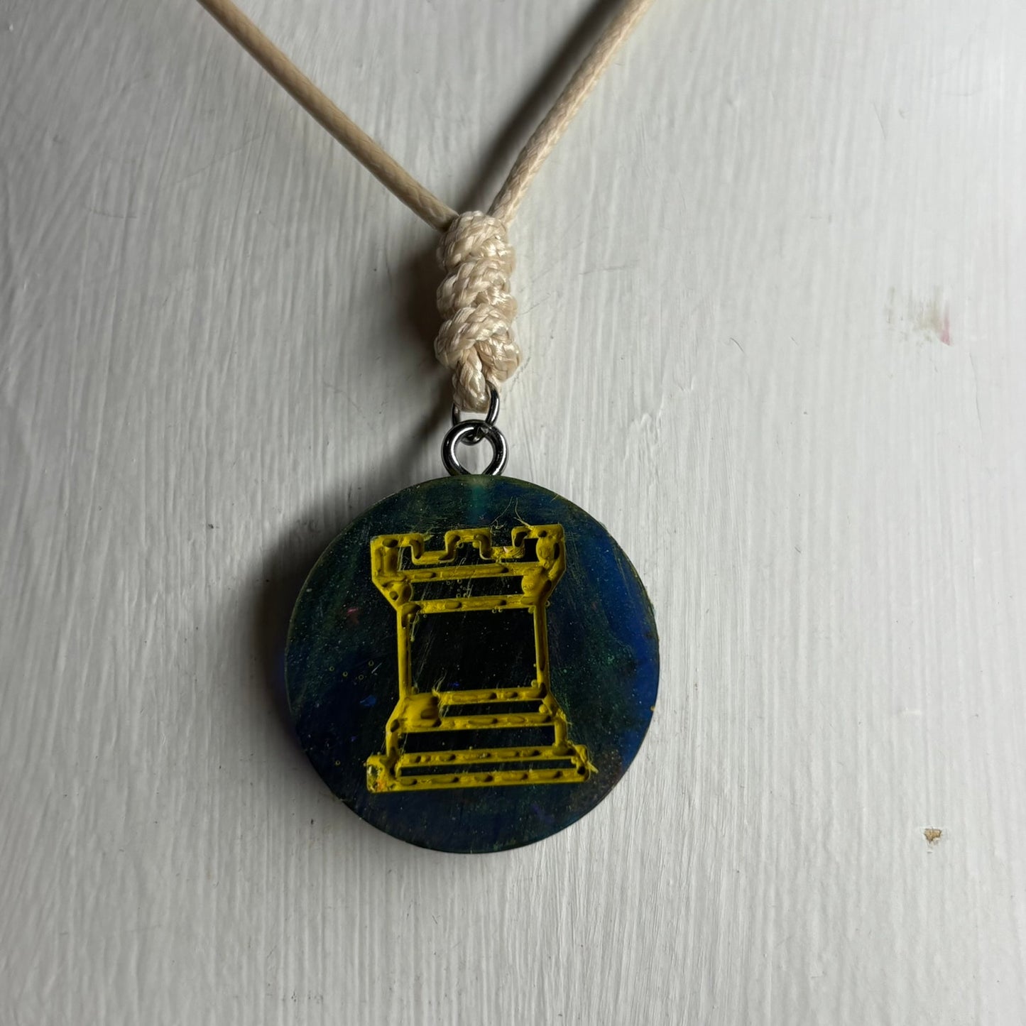 Navy Blue Rook - Handmade Resin Chess Necklace