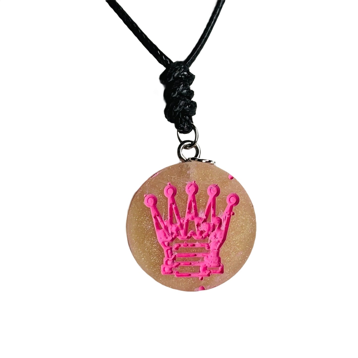 Pink Print Queen - Handmade Resin Chess Necklace