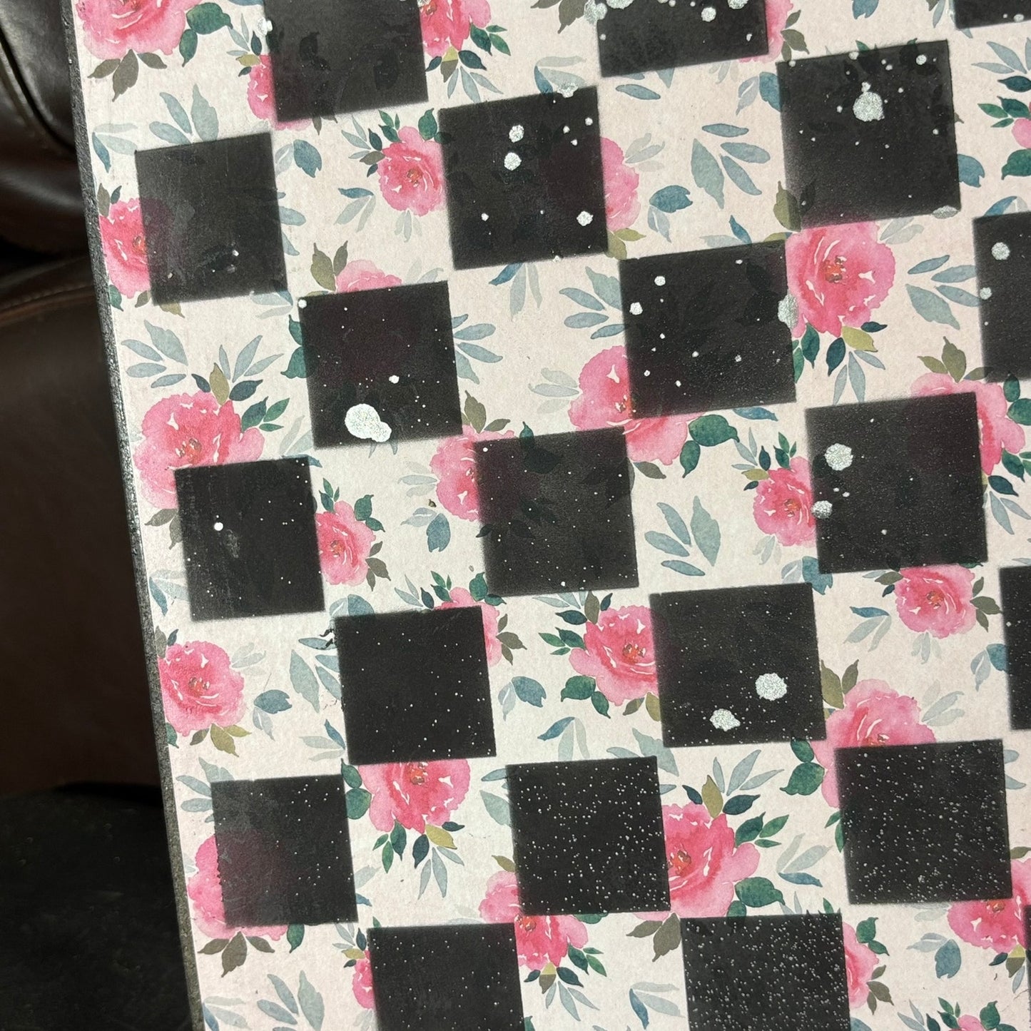 Pink Flowers - Scrapbook Chess Board