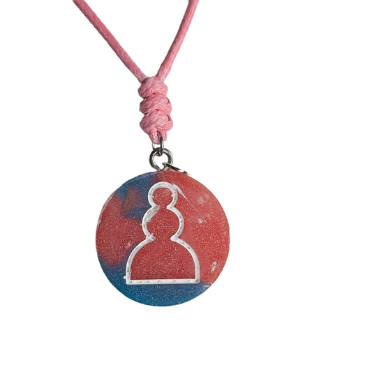 Pink & Blue Pawn - Handmade Resin Chess Necklace
