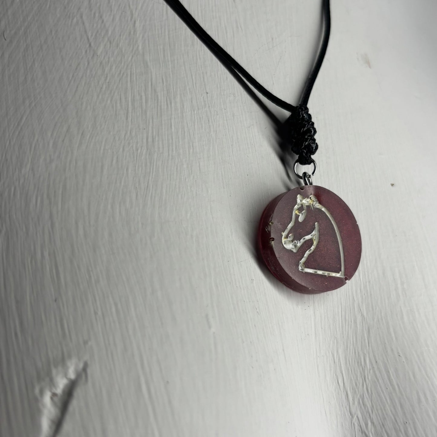 Burgundy Red Knight - Handmade Resin Chess Necklace