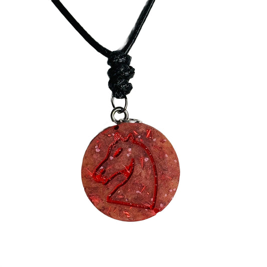 Fire Red Knight - Handmade Resin Chess Necklace