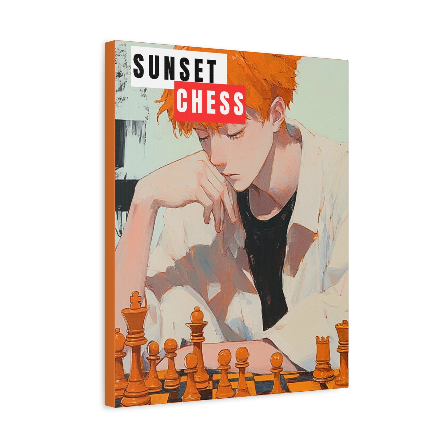 Anime Man Ponders The Game - Canvas Chess Print 16"x20"