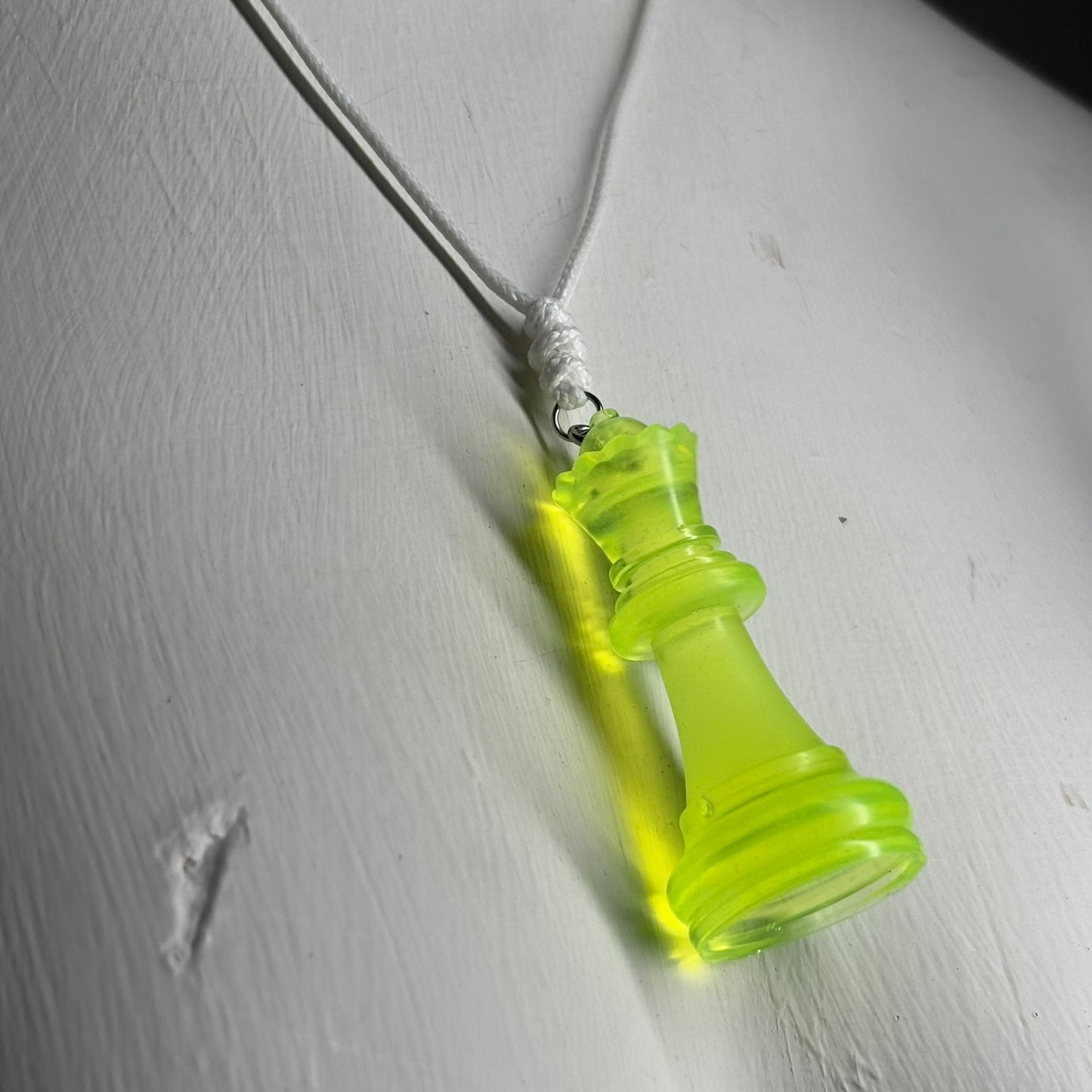 Neon Green Queen - Handmade Resin Chess Necklace