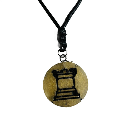 Dark Yellow Rook - Handmade Resin Chess Necklace