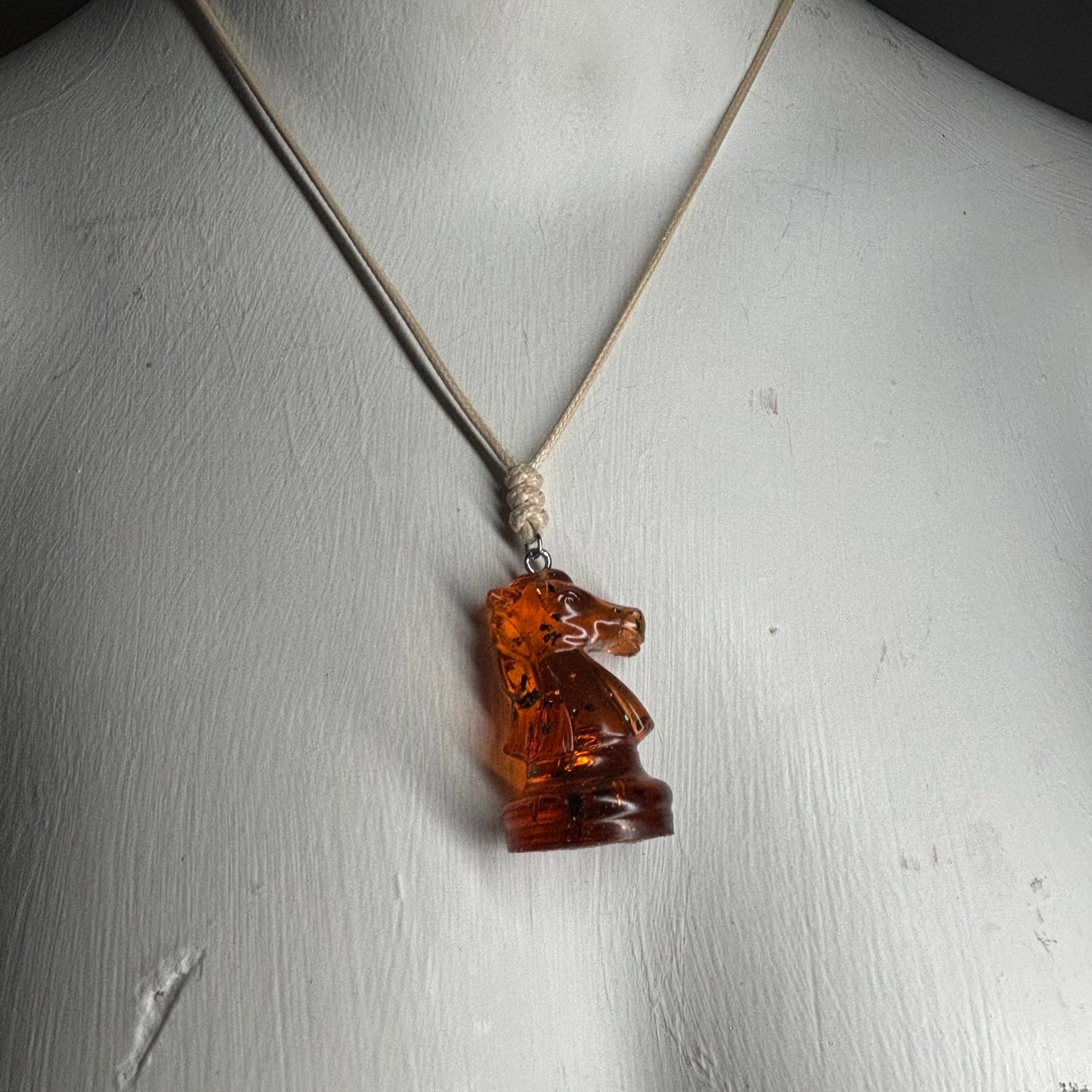 Orange Translucent Knight - Handmade Resin Chess Necklace