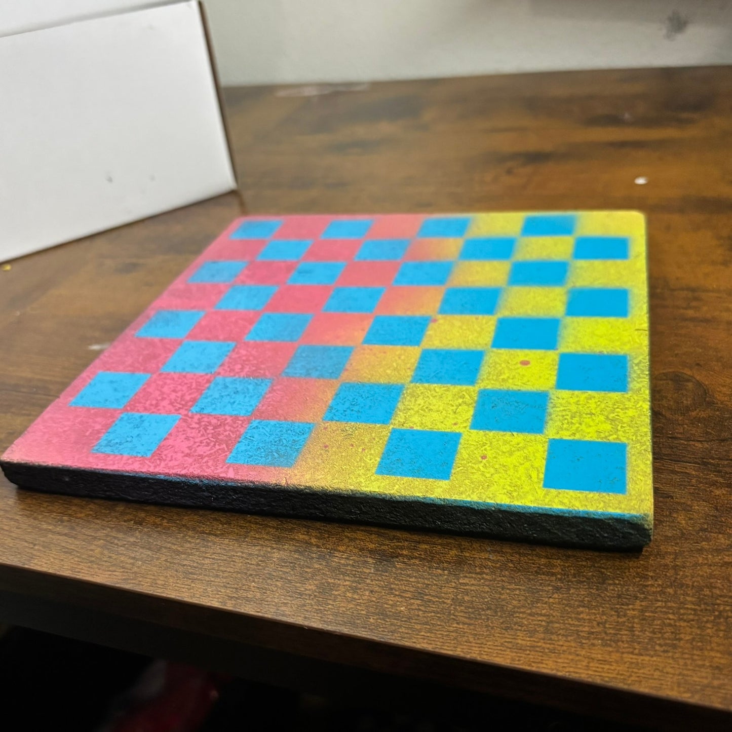 Pink & Neon Green Blue Hue - Painted Double Sided Chess Board