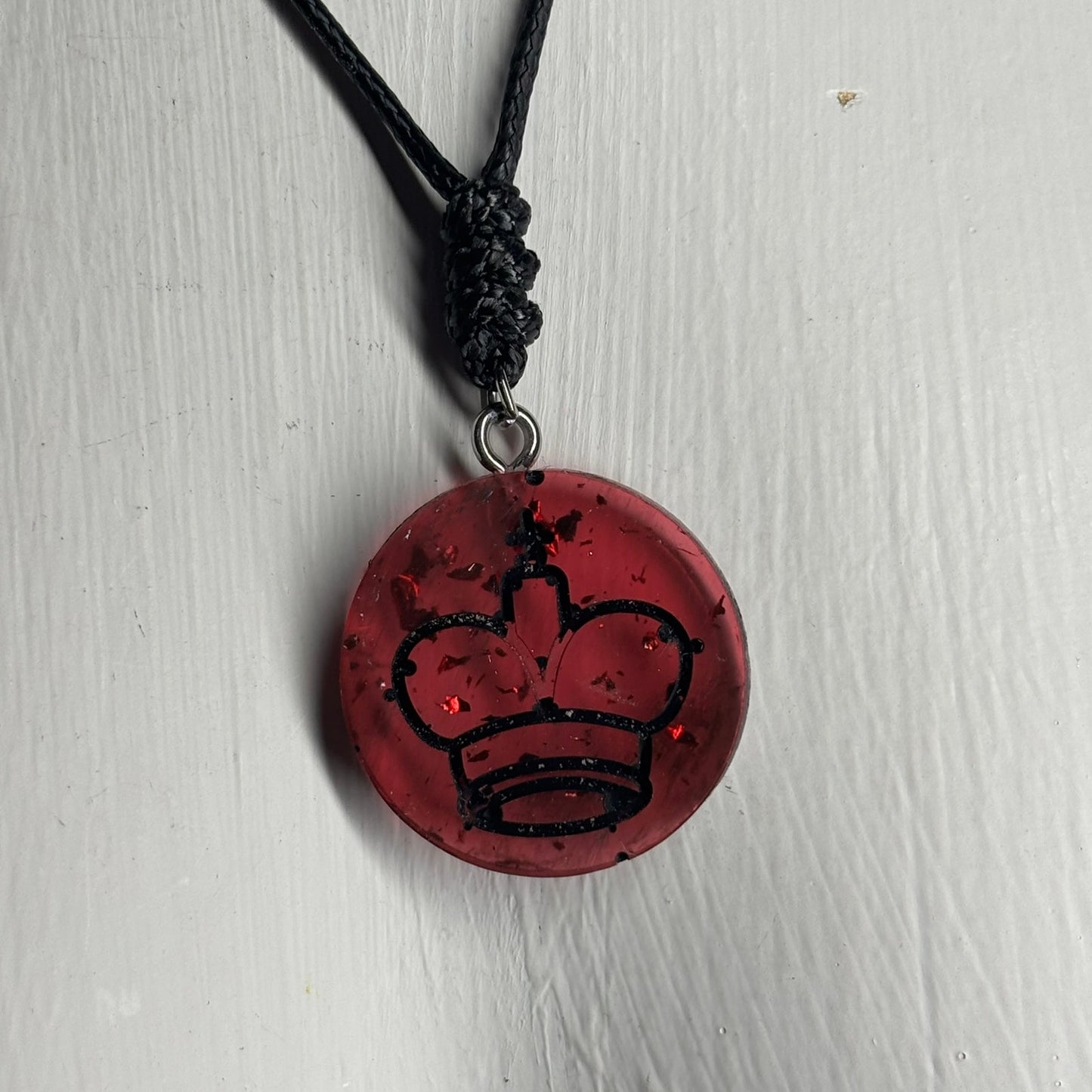 Dark Void Red King - Handmade Resin Chess Necklace