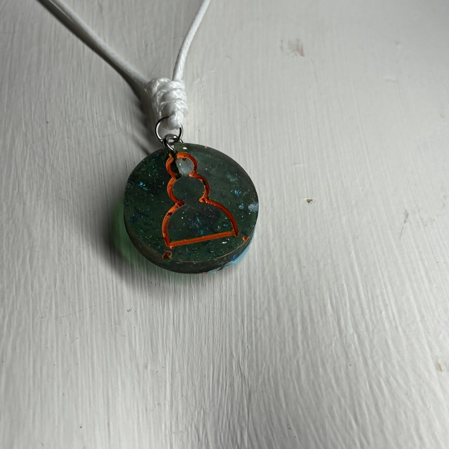 Green Orange Pawn - Handmade Resin Chess Necklace