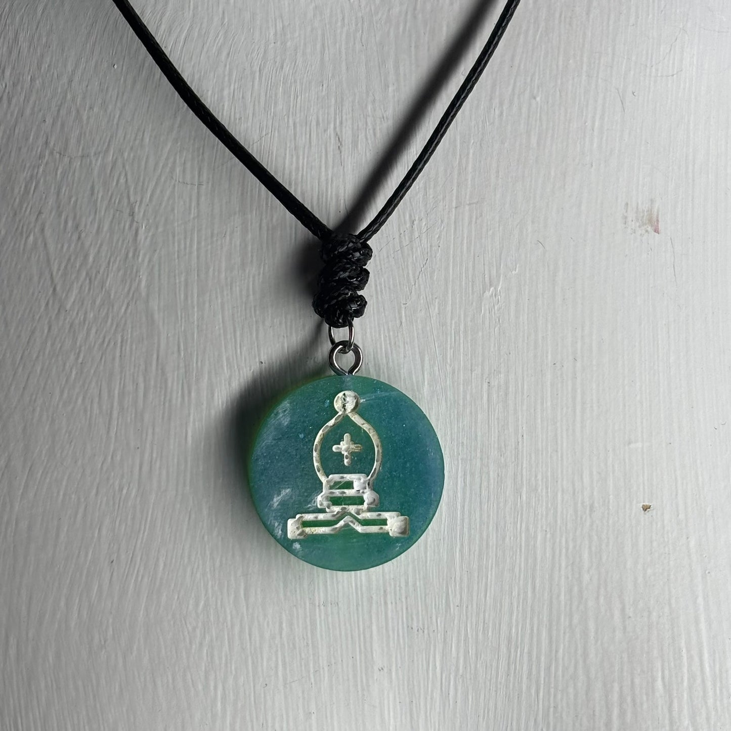 Aqua Blue Bishop - Handmade Resin Chess Necklace