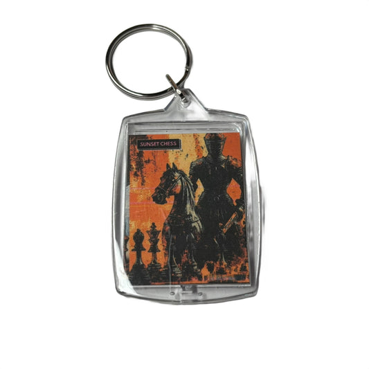 Knight Rides Into Battle - Sunset Chess Photo Keychain