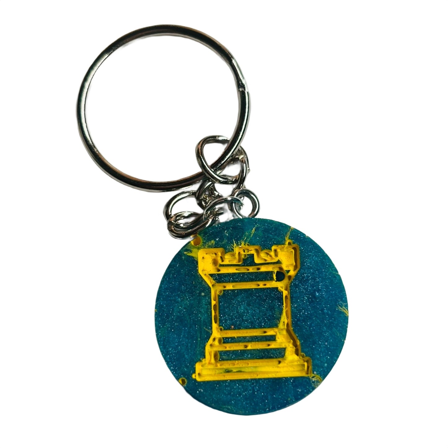Blue Yellow Rook - Handmade Resin Keychain