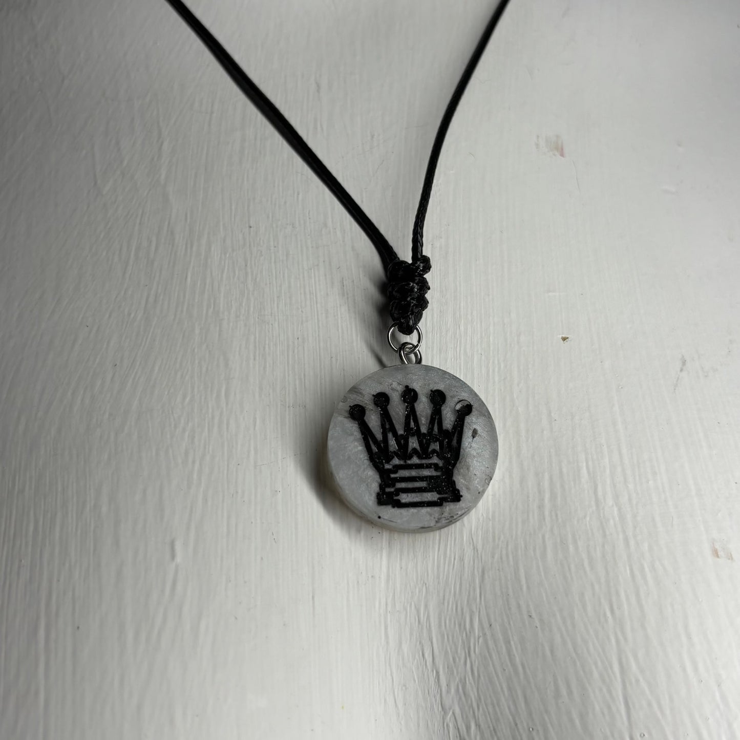 Silver Queen - Handmade Resin Chess Necklace