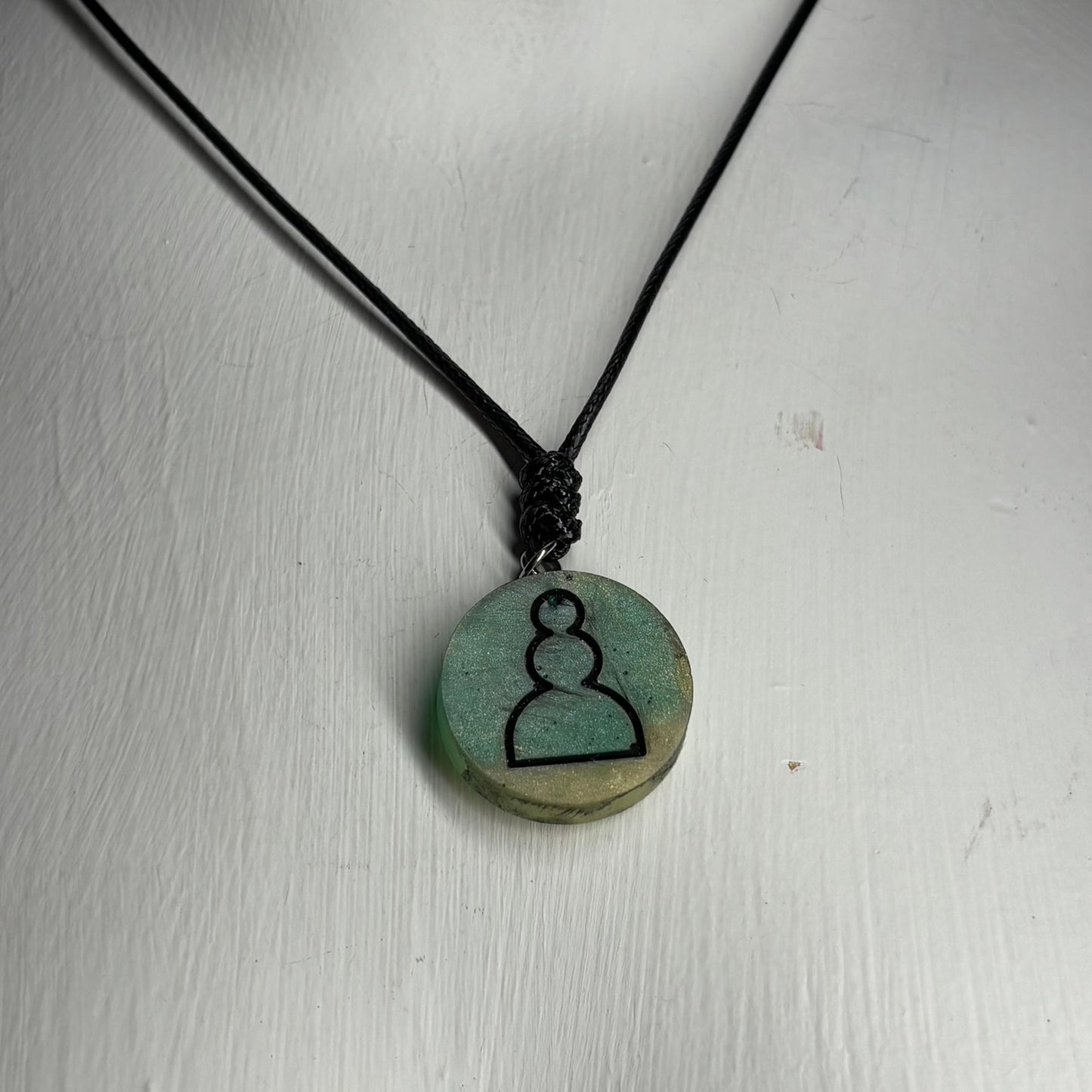 Meshed Green Pawn - Handmade Resin Chess Necklace