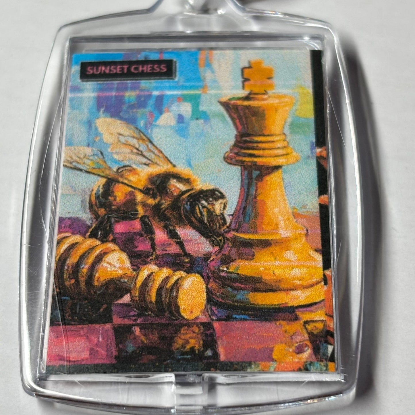 A Bee & Chess - Sunset Chess Photo Keychain