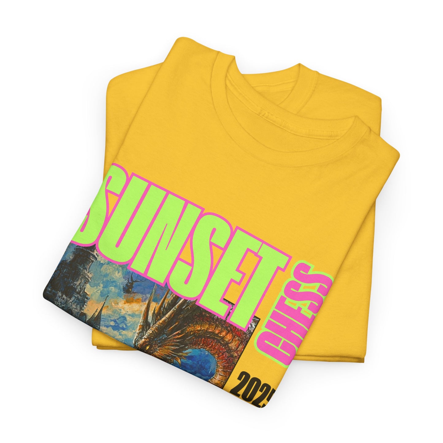 Sunset Chess Dragon - Yellow Chess T Shirt