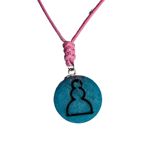 Pink & Blue Pawn - Handmade Resin Chess Necklace