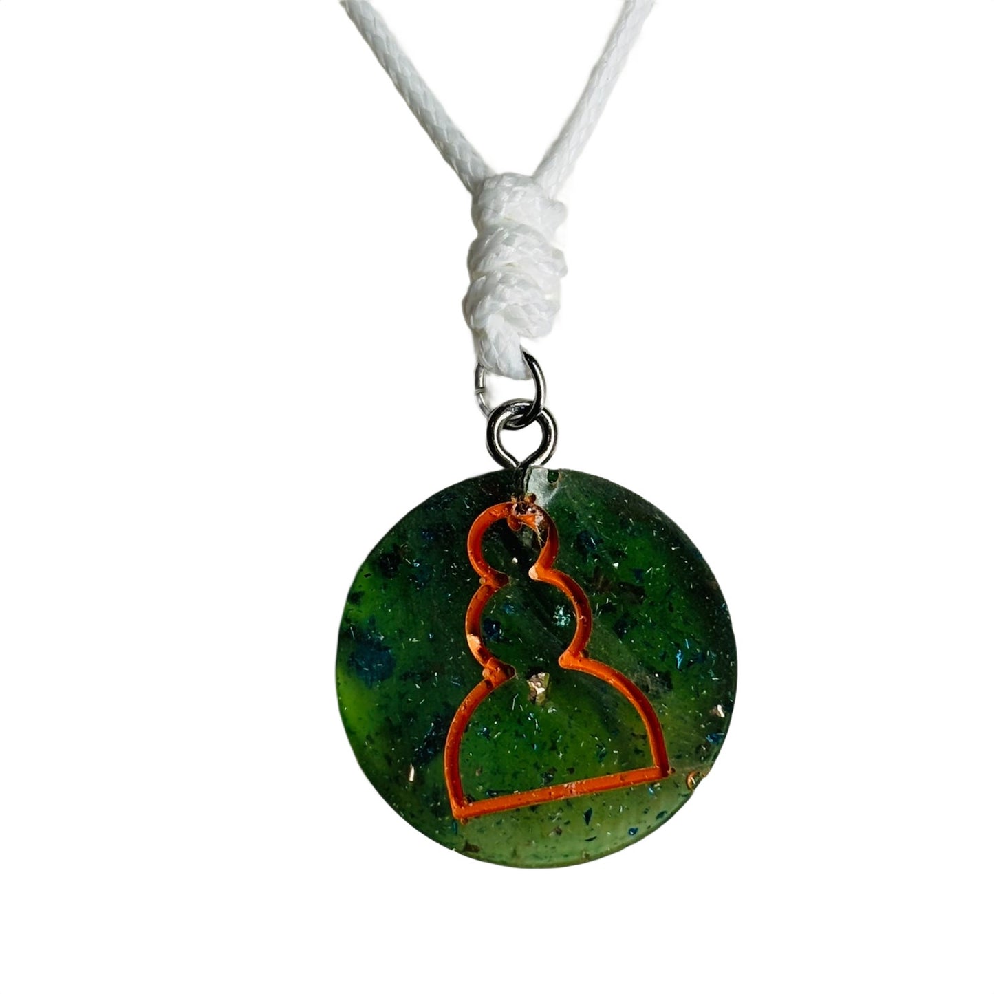 Green Crystal Orange Pawn - Handmade Resin Chess Necklace