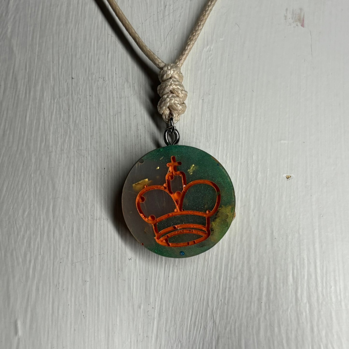 Vintage Green King - Handmade Resin Chess Necklace