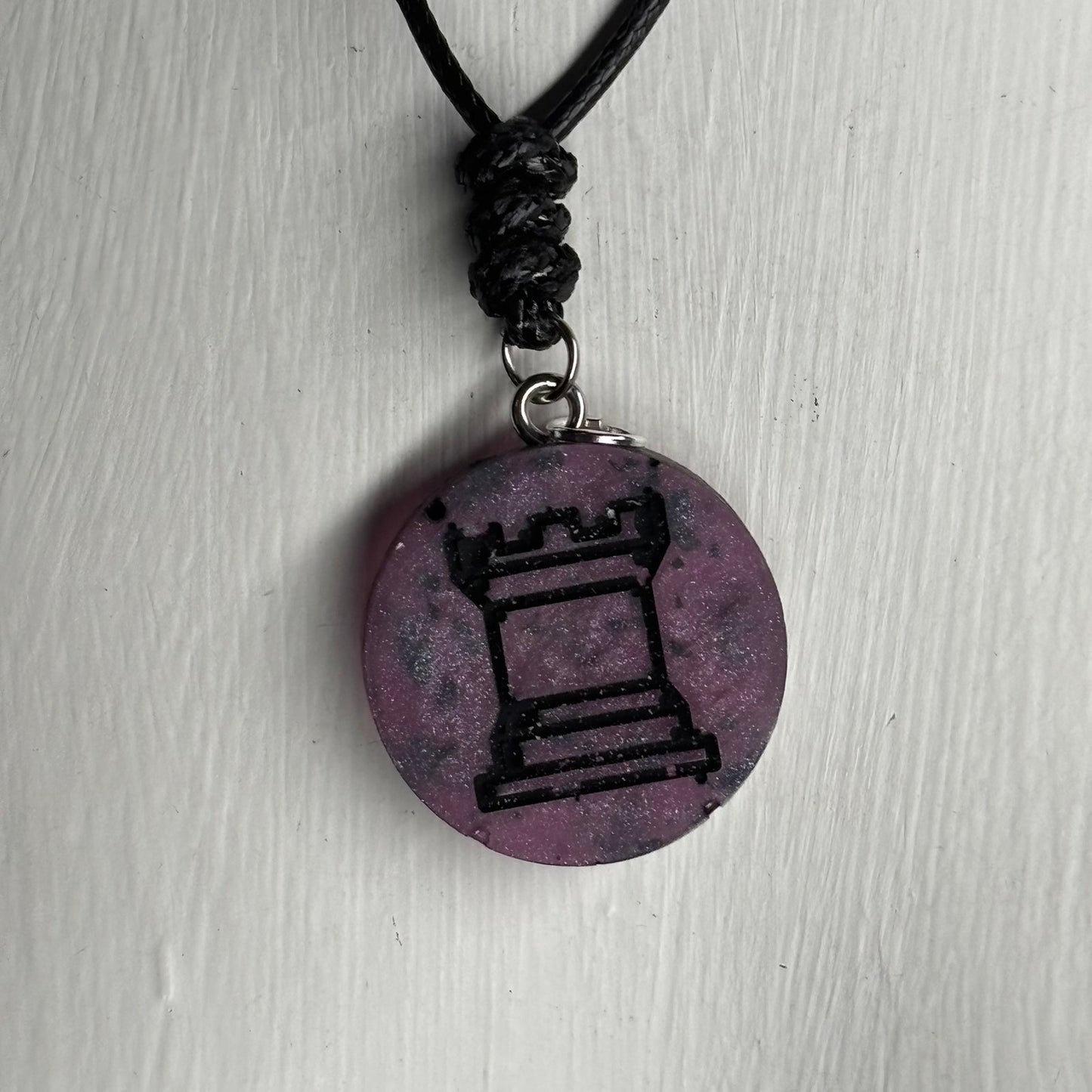 Dark Purple Rook - Handmade Resin Chess Necklace