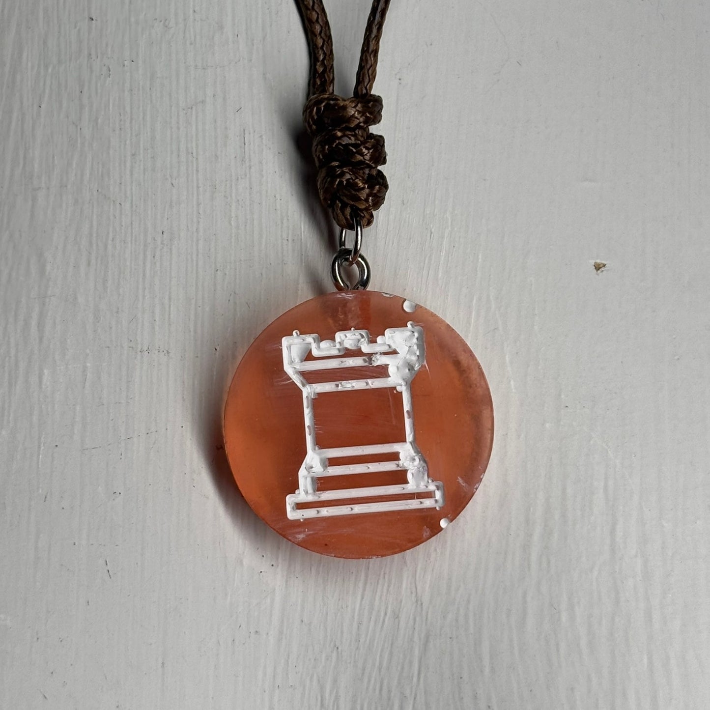 Orange Rook - Handmade Resin Chess Necklace