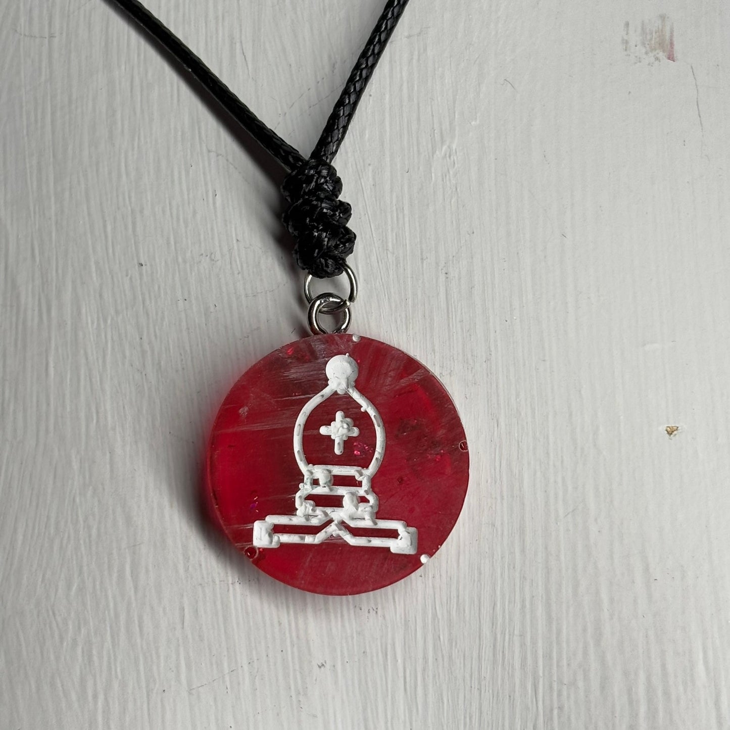 Red Translucent Bishop - Handmade Resin Chess Necklace