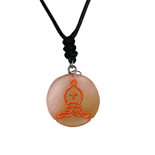 Vintage Orange Bishop - Handmade Resin Chess Necklace