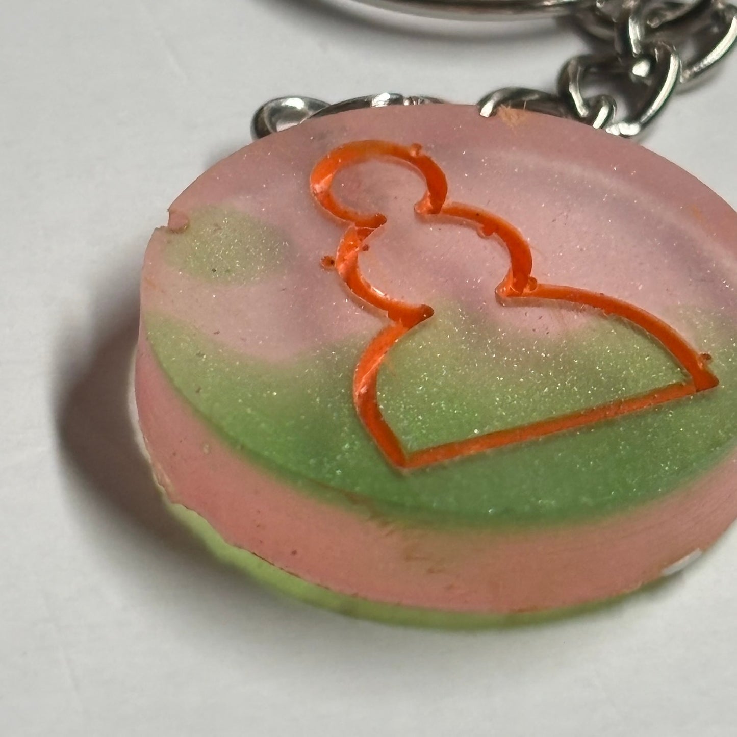 Green Pink Smoosh - Handmade Resin Keychain - Flat Edition