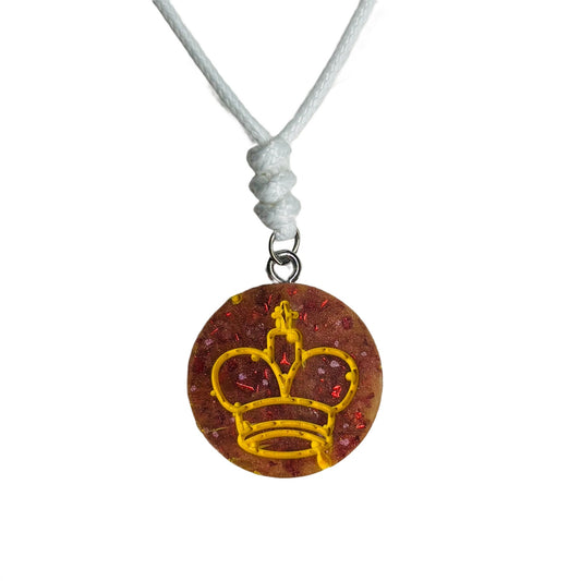 Crystal Amber King - Handmade Resin Chess Necklace