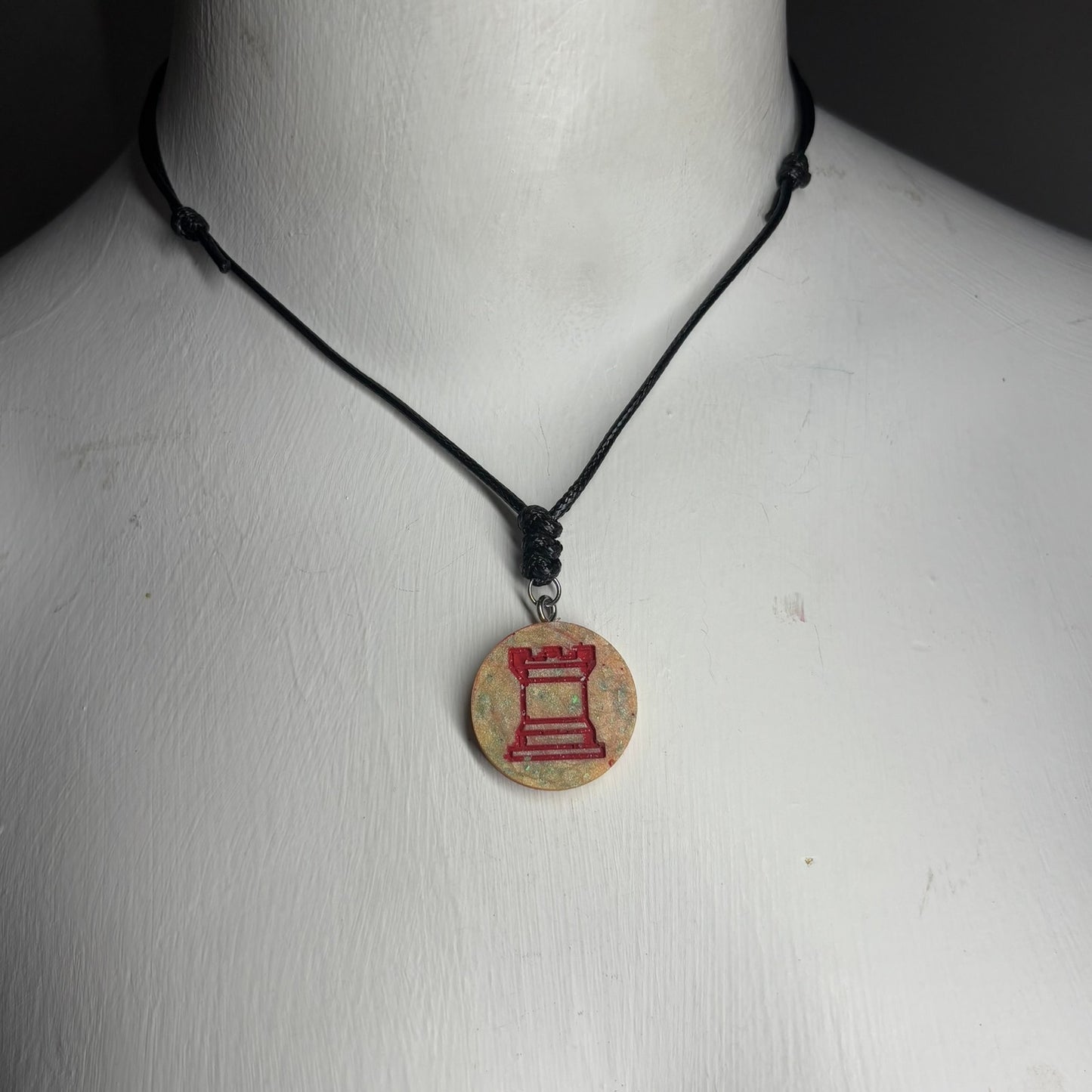 Yellow Royal Reds Rook - Handmade Resin Chess Necklace