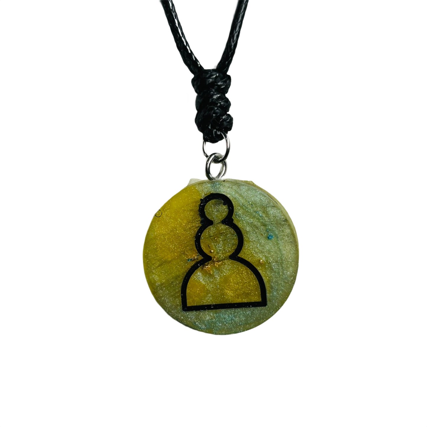 Yellow/Green Swirl Pawn - Handmade Resin Chess Necklace