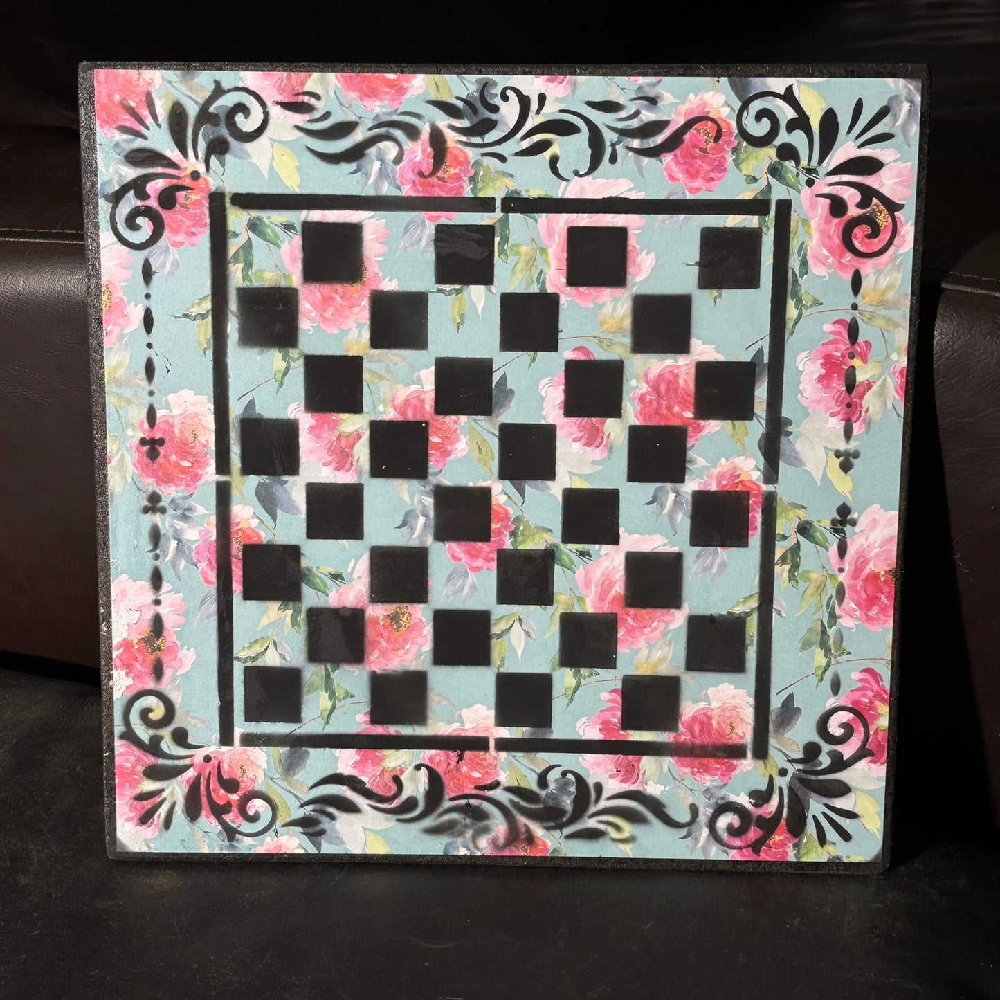 Mint Green Pink Flowers - Scrapbook Chess Board