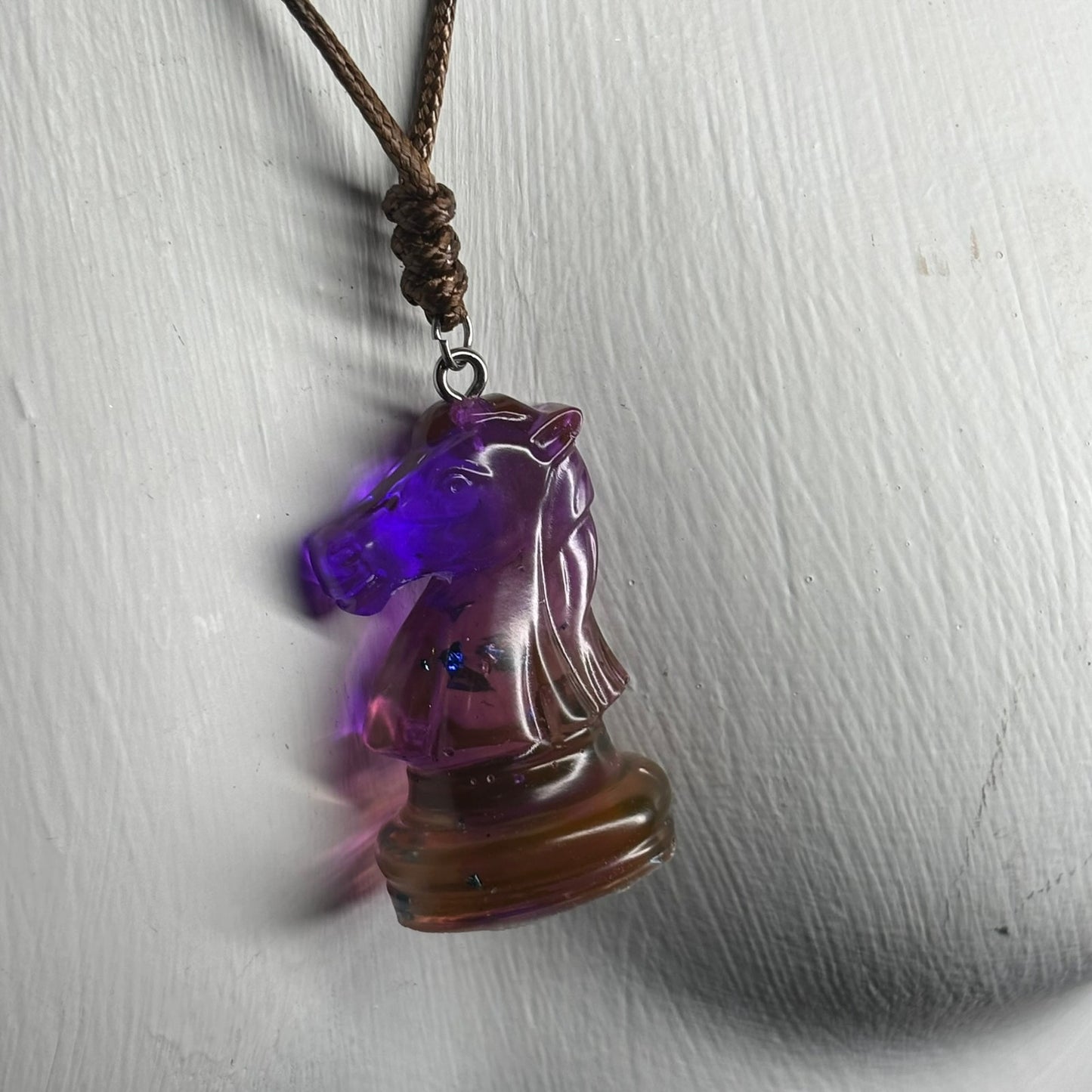 Purple Translucent Knight - Handmade Resin Chess Necklace