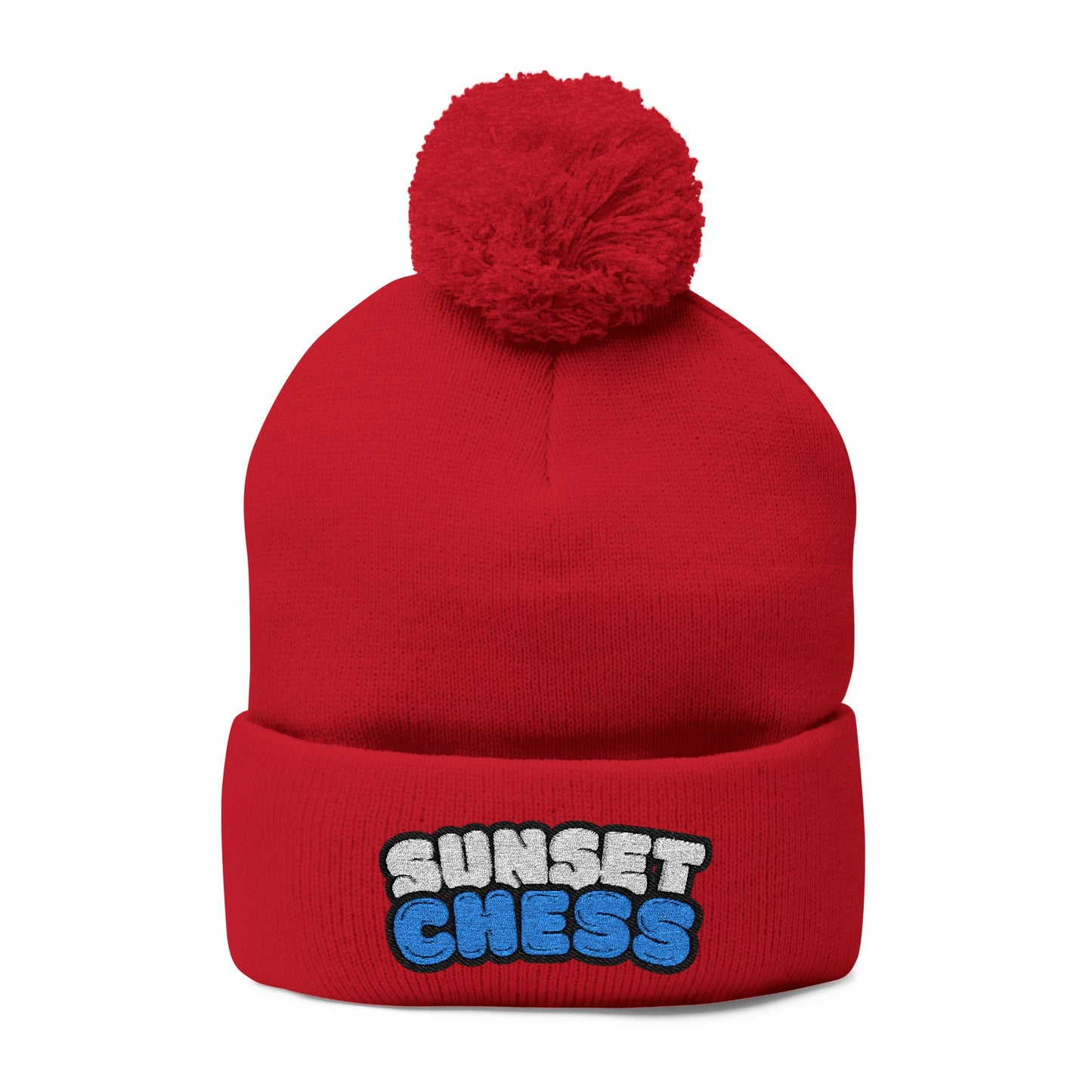 Sunset Chess - Pom Pom Red Beanie