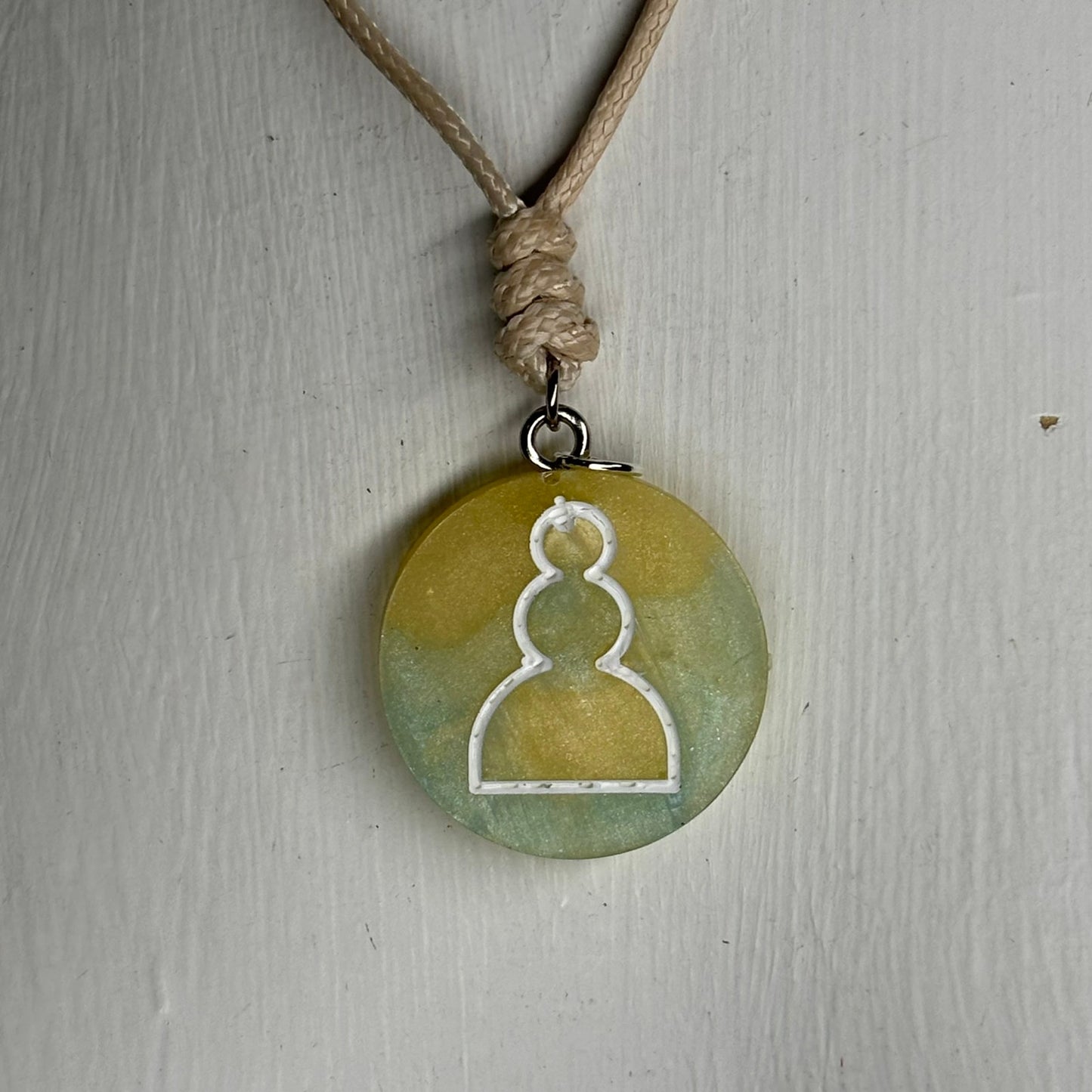 Cream Yellow Pawn - Handmade Resin Chess Necklace