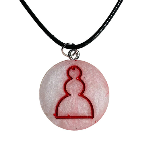 Simple White/Red Pawn - Handmade Resin Chess Necklace