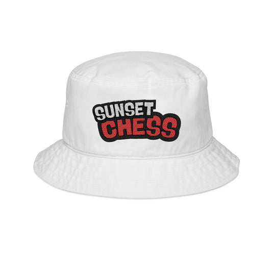 Sunset Chess - White Embroidered Bucket Hat